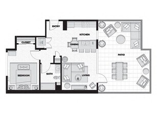 1 Bed - 1 Bath B2 704 floor plan